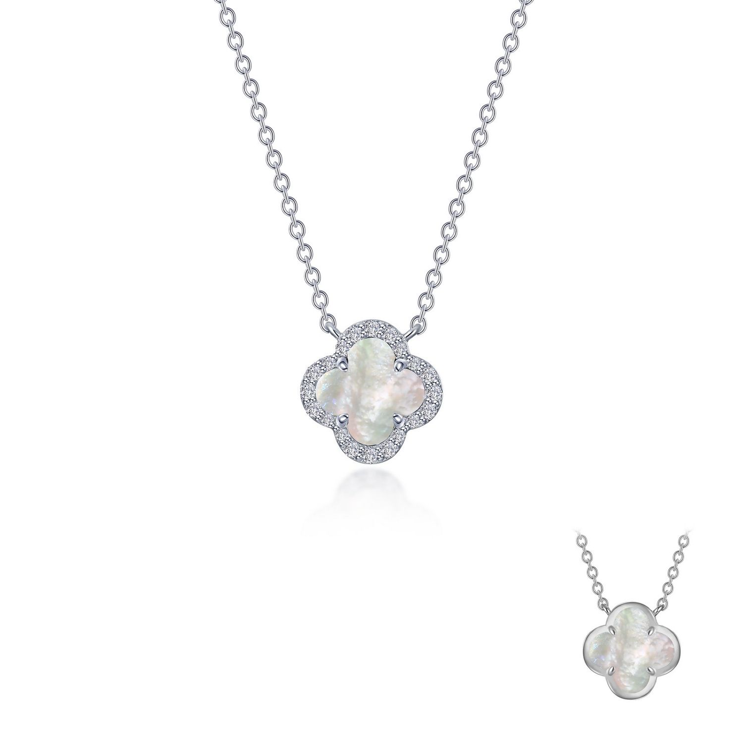 SS 0.49ctw Simulated MOP & Simulated Diamond Necklace