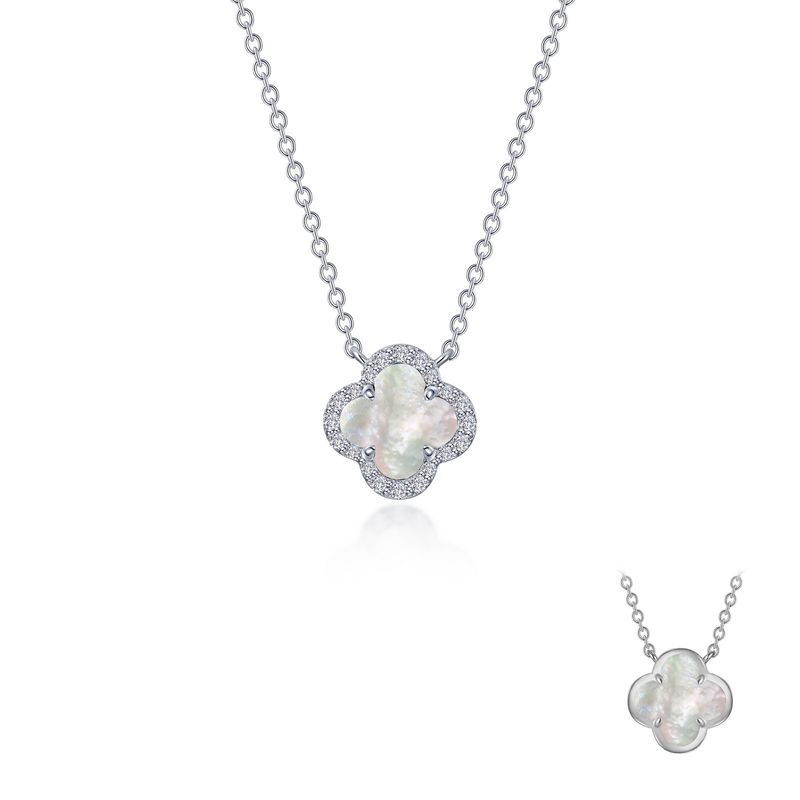 SS 0.49ctw Simulated MOP & Simulated Diamond Necklace