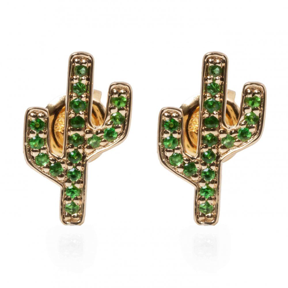 14k YG 0.15ctw Green Garnet Cactus Earrings
