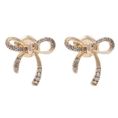 14k YG 0.11ctw Diamond Bow Shaped Earrings