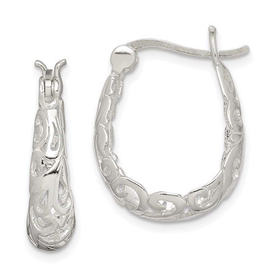 SS Filigree Oval Hoop Earrings
