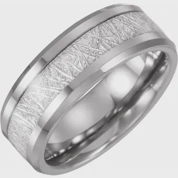 Tungsten Band with Imitation Meteorite Inlay, Ring Size: Size 9