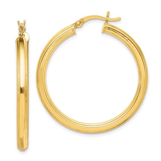 SS .925 Gold Plated 3x35mm Grooved Hoop Earrings