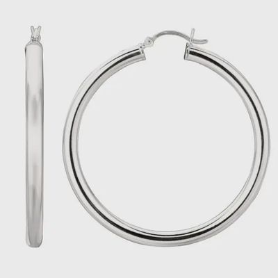 Silver 4x40mm Hoop Earrings