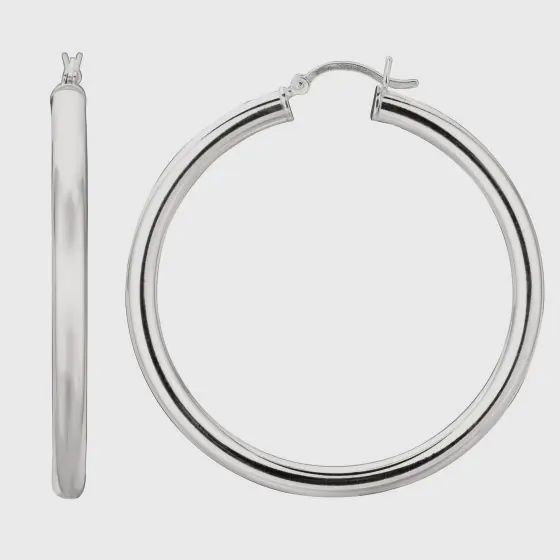 Silver 4x40mm Hoop Earrings