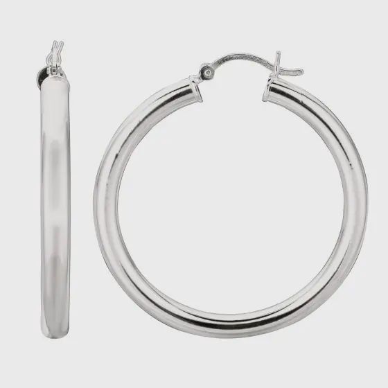 Silver 4x35mm Hoop Earrings