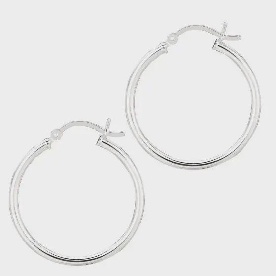 Silver 2x25mm Hoop Earrings
