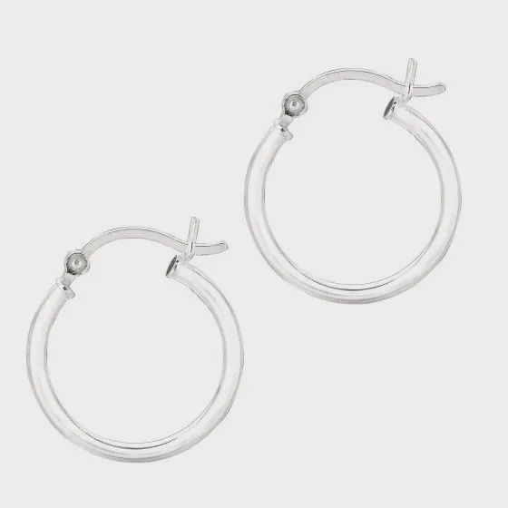 Silver 2x15mm Hoop Earrings