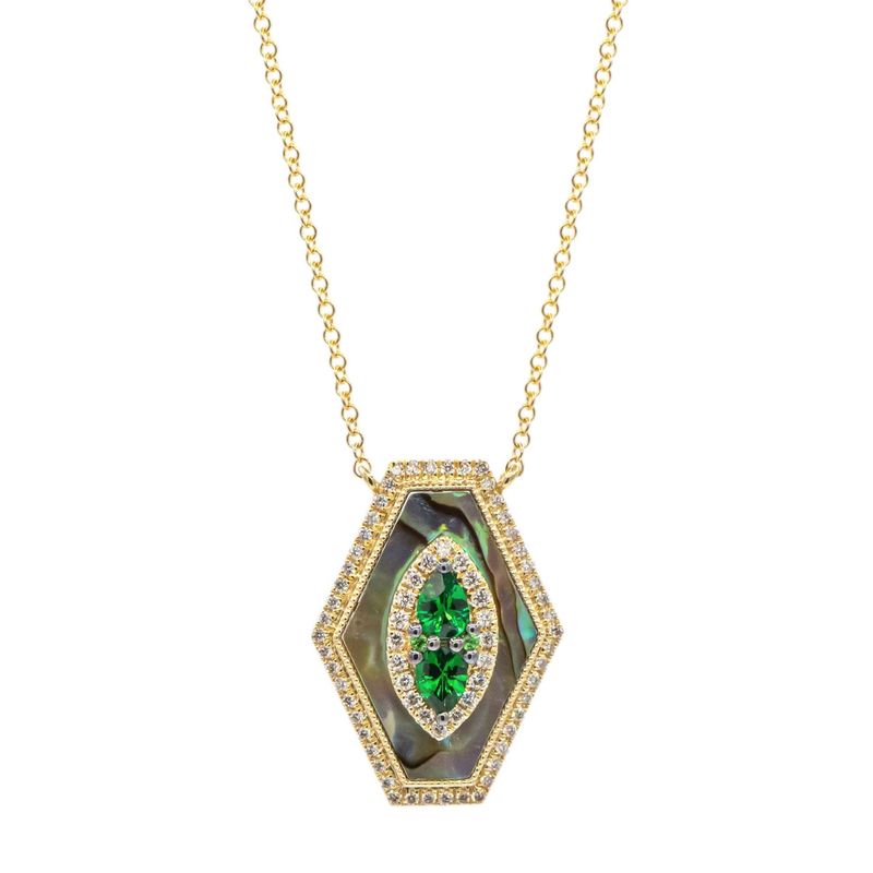 14k YG 0.35ctw Tsavorite & 0.25ctw Diamond Necklace 18"