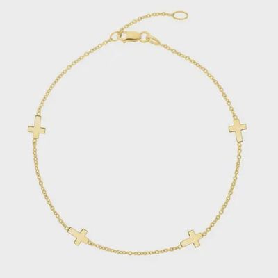 10K YG Cross Anklet 10"