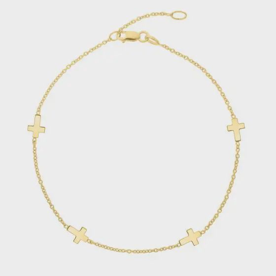 10K YG Cross Anklet 10"