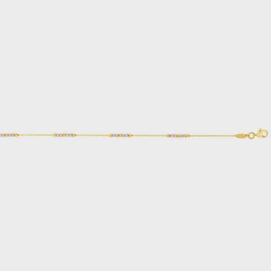 14k Tri-color Gold Bead Station anklet 10"
