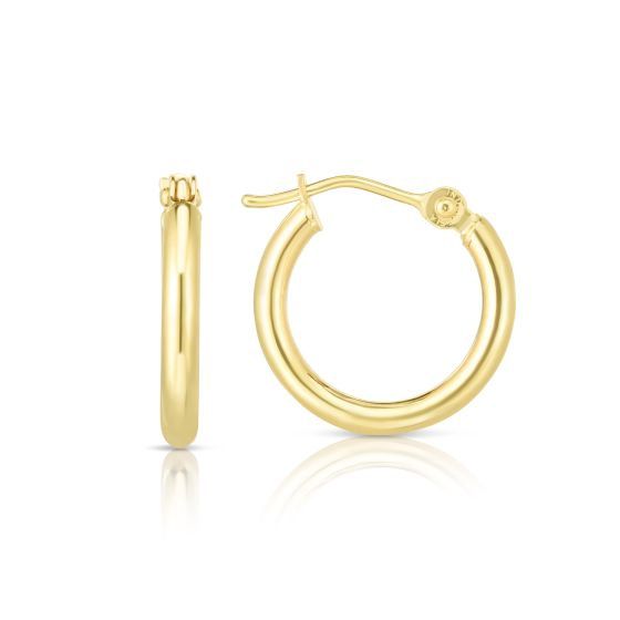 14k YG 2mm Hoop Earrings, Size: 15mm Height