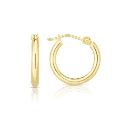 14k YG 2mm Hoop Earrings, Size: 15mm Height