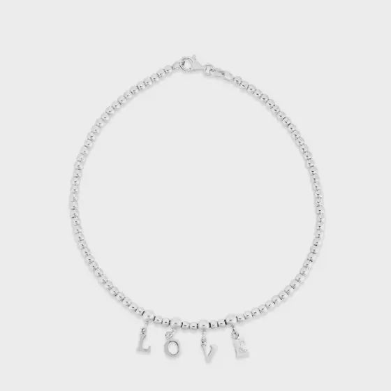 SS Sterling Silver Love Beaded Anklet