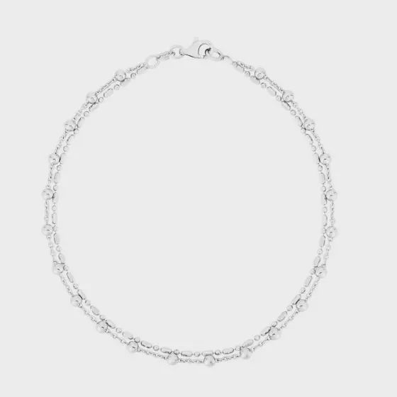 SS Sterling Silver Bead Double Strand Anklet