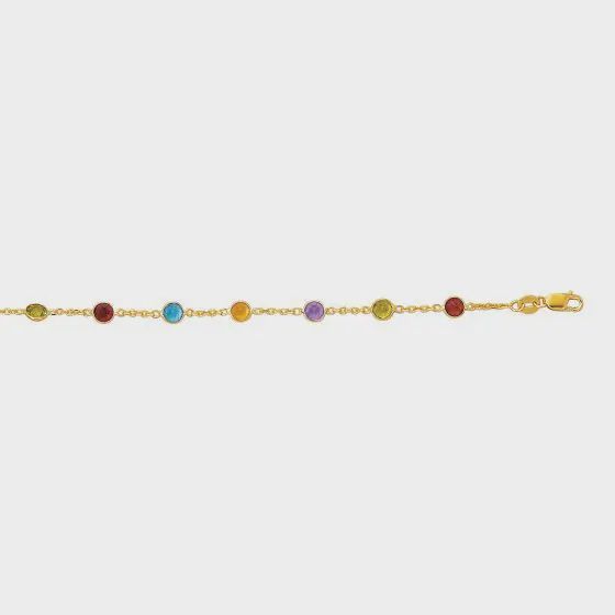14k YG Gemstone Station Anklet