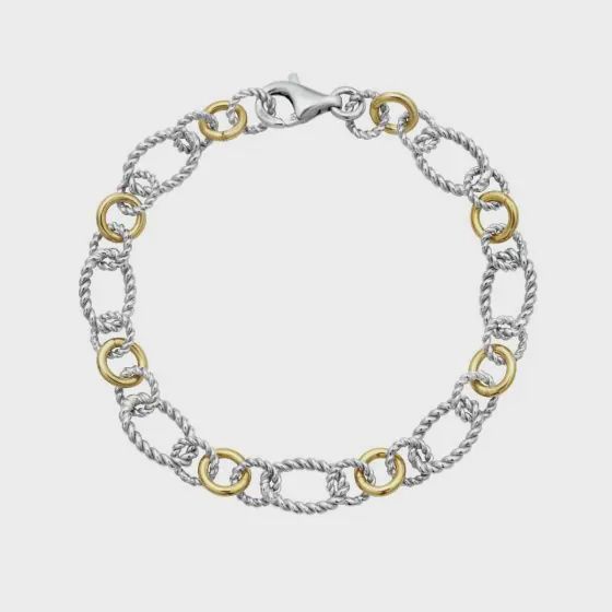 SS & 18k YG Italian Cable Link Bracelet