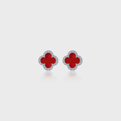 SS 0.40ctw Sim Diamond & Red Agate Earrings