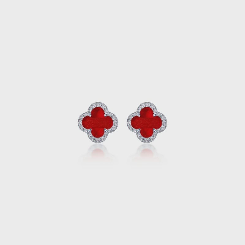 SS 0.40ctw Sim Diamond & Red Agate Earrings