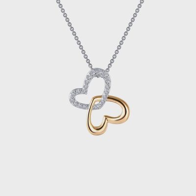 SS Double Heart 0.45ctw Sim Diamond Shadow Necklace