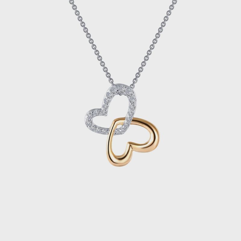 SS Double Heart 0.45ctw Sim Diamond Shadow Necklace