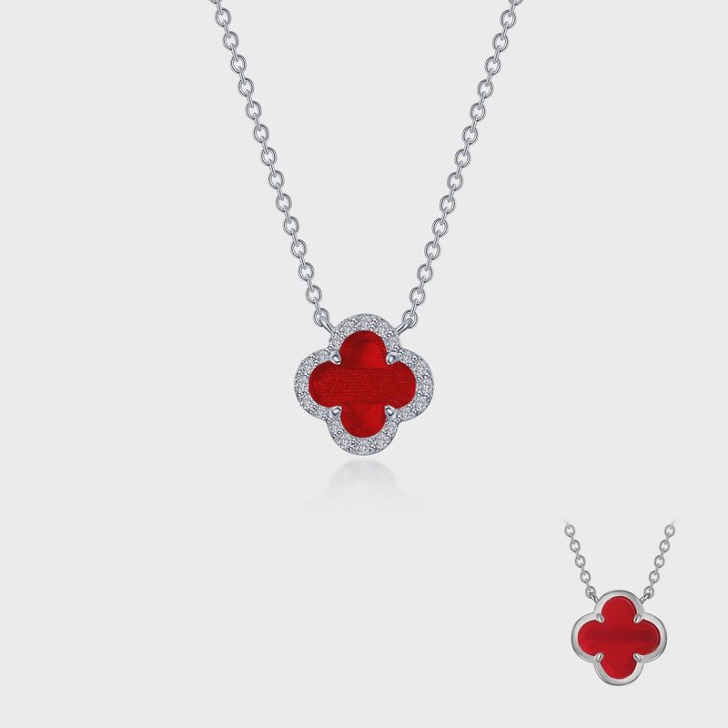 SS 0.49ctw Sim Diamond Red Agate Halo Necklace