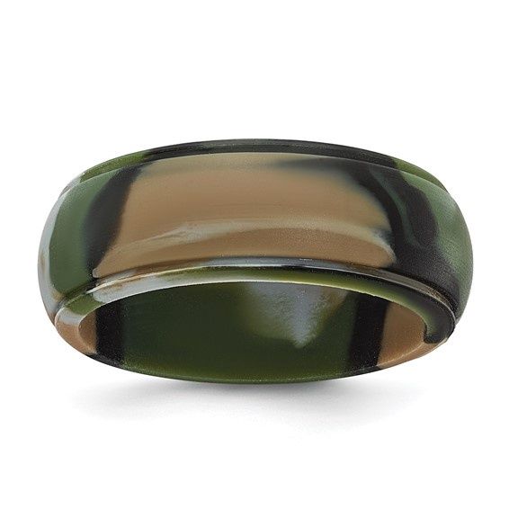 Silicon Camouflage 8mm Ridged Edge Band, Ring Size: Size 9