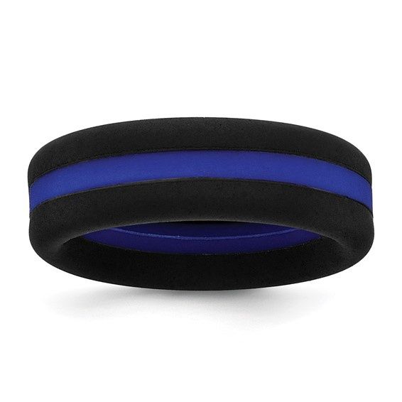 Silicone Black with Blue Line Center 7.5mm Band, Ring Size: Size 9