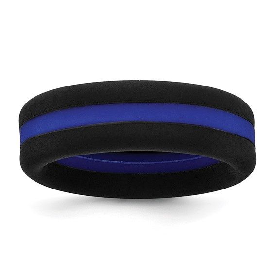 Silicone Black with Blue Line Center 7.5mm Band