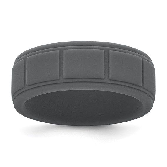 Silicone Dark Gay 8mm Grid Pattern Band, Ring Size: Size 9