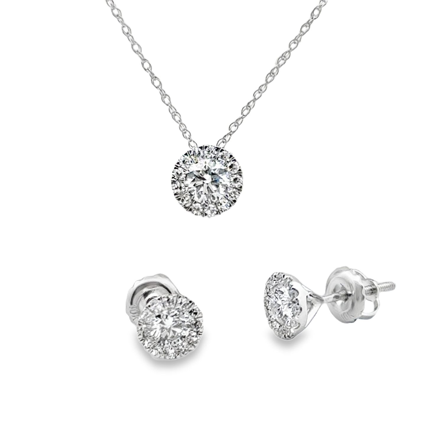 10k wg 1.00ctw Lab Diamond Earring & Necklace Set
