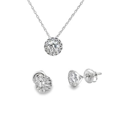 10k wg 1.00ctw Lab Diamond Earring & Necklace Set