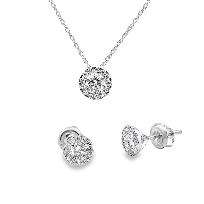 10k wg 1.00ctw Lab Diamond Earring & Necklace Set
