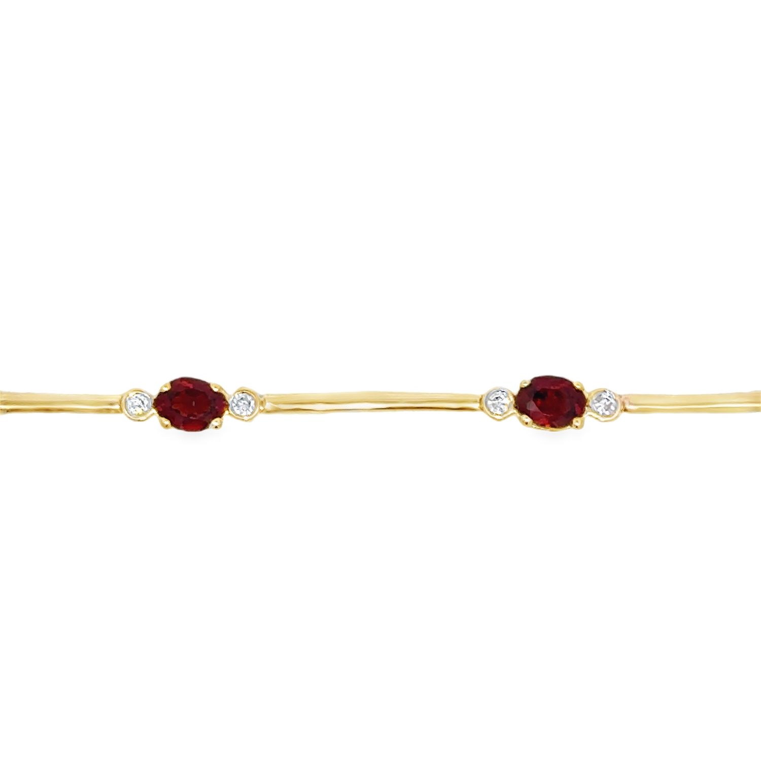 10k YG Garnet & 0.15ctw Diamond Station Bracelet