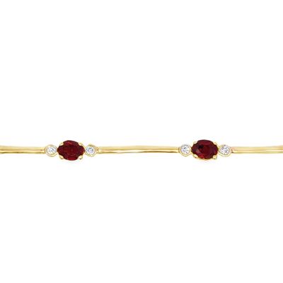 10k YG Garnet & 0.15ctw Diamond Station Bracelet