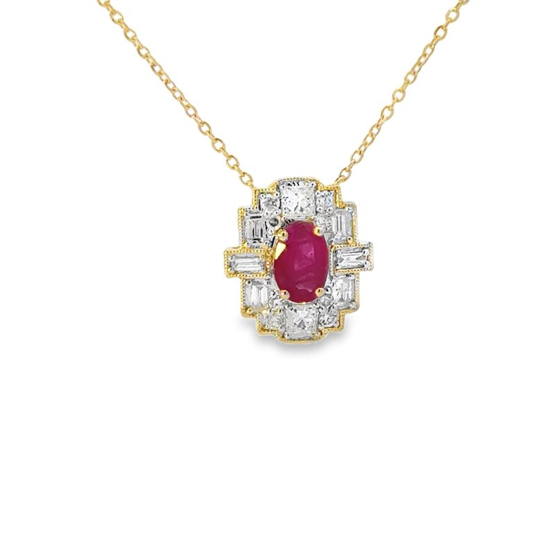 10k YG Ruby & 0.40ctw Diamond Necklace 18"