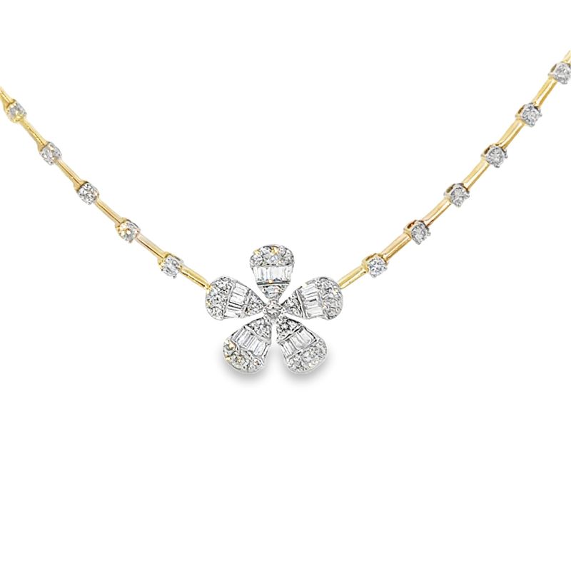 10k YG 0.75ctw Diamond Station Flower Necklace 18"