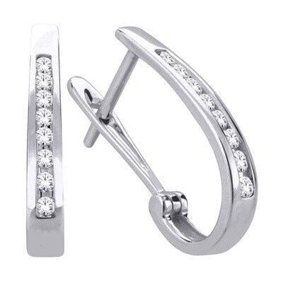 10K WG 0.25ctw Diamond Elongated Hoop Earrings