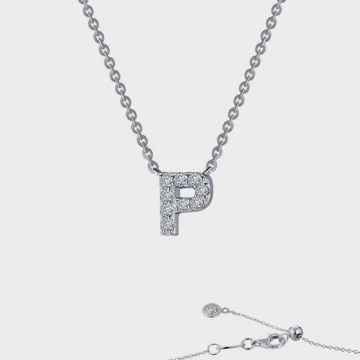SS  .36cttw Sim Dia Initial P 20", Color: Sterling Silver
