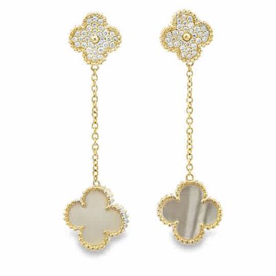 14K YG 0.27ctw Diamond Sparkling Clover Earrings