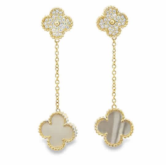 14K YG 0.27ctw Diamond Sparkling Clover Earrings