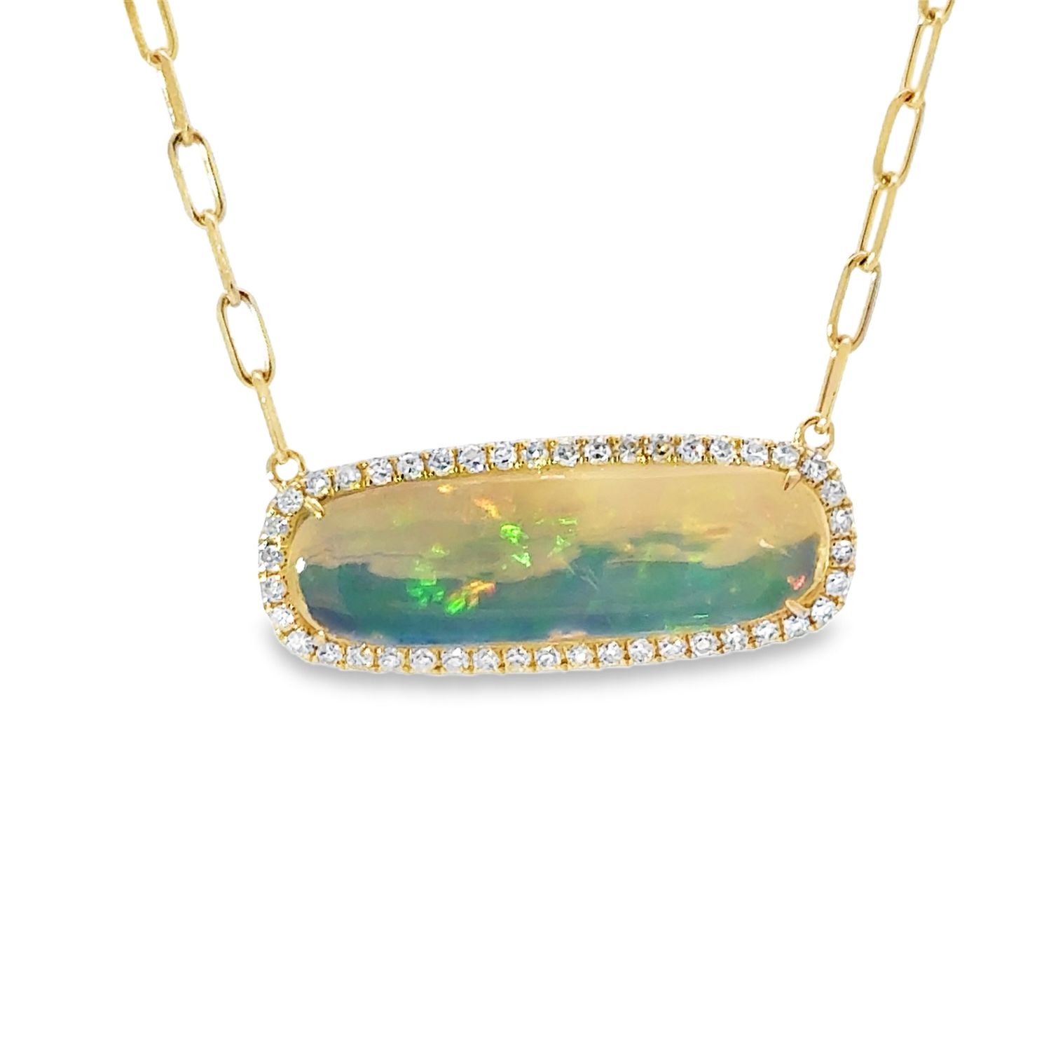 14k YG 0.27ctw Diamond 3.51ct Opal Ethereal Glow Necklace 18"