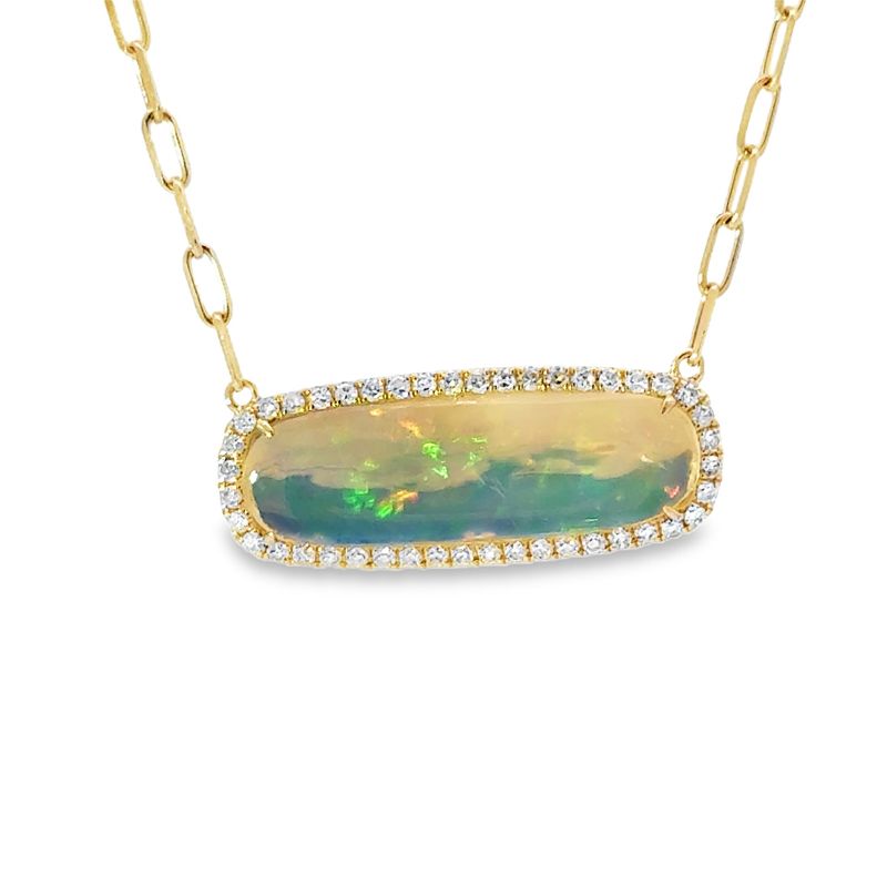 14k YG 0.27ctw Diamond 3.51ct Opal Ethereal Glow Necklace 18"