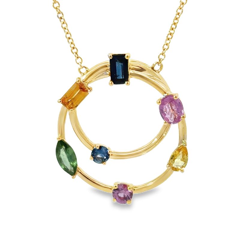 14k YG 2.05ctw Multi Gemstone Symphony Necklace 18"