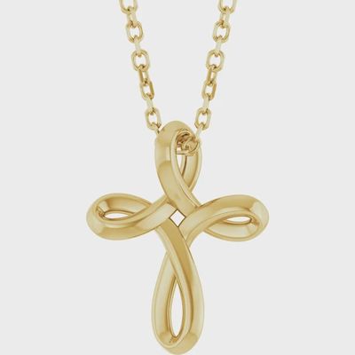 14k YG Freeform Cross Necklace 18"