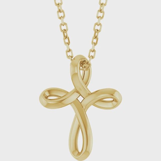 14k YG Freeform Cross Necklace 18"