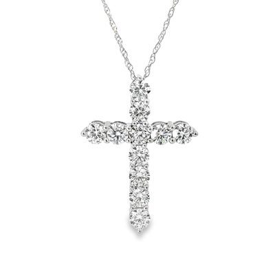 10K G 1.00ctw Lab Grown Elegant Diamond Cross Necklace, Color: White Gold