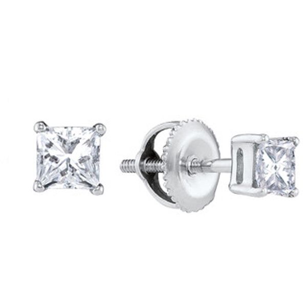 14K WG 1.00ctw Lab Grown Elegant Diamond Princess Stud Earrings