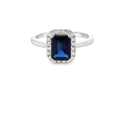 10K WG 0.20ctw Lab Diamond Blue Sapphire Ring